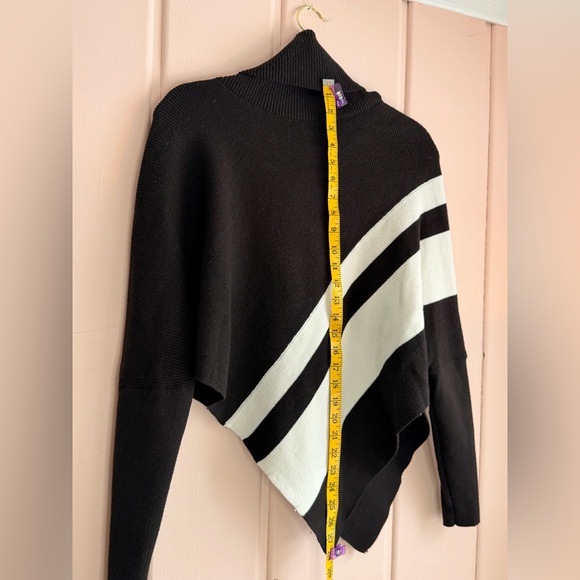 White House Black Market Asymmetrical Black and White Cowl Neck Sweater - Picture 3 of 3
